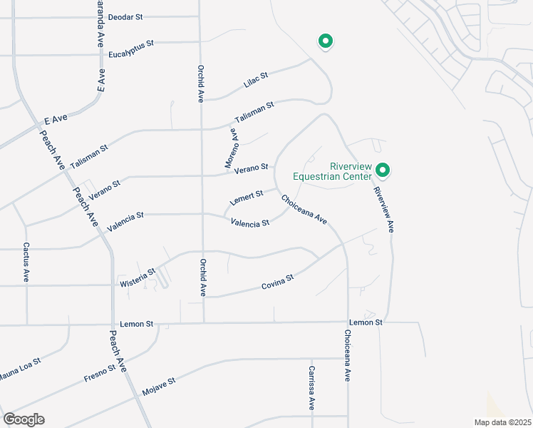 map of restaurants, bars, coffee shops, grocery stores, and more near 18700 Valencia Street in Hesperia