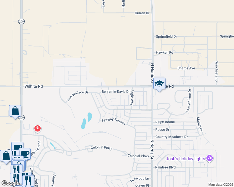 map of restaurants, bars, coffee shops, grocery stores, and more near 3613 Benjamin Davis Drive in Clovis