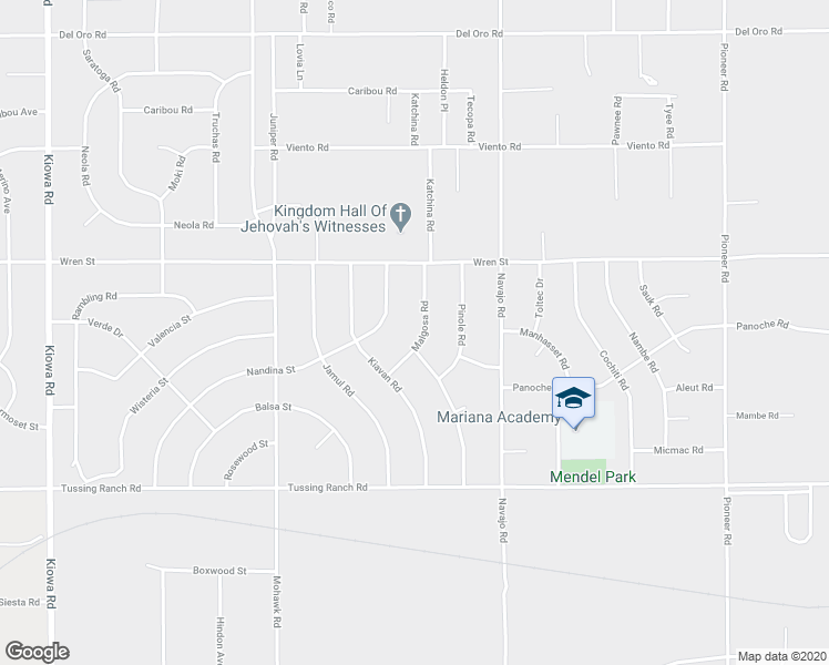 map of restaurants, bars, coffee shops, grocery stores, and more near 10770 Malgosa Road in Apple Valley