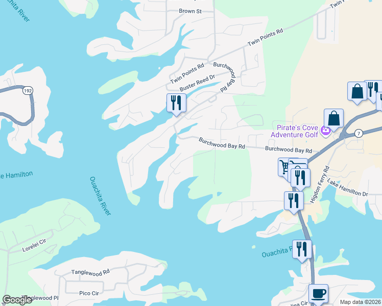 map of restaurants, bars, coffee shops, grocery stores, and more near 116 Ard Point in Hot Springs