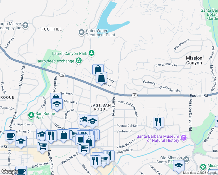 map of restaurants, bars, coffee shops, grocery stores, and more near 3045 Lucinda Lane in Santa Barbara
