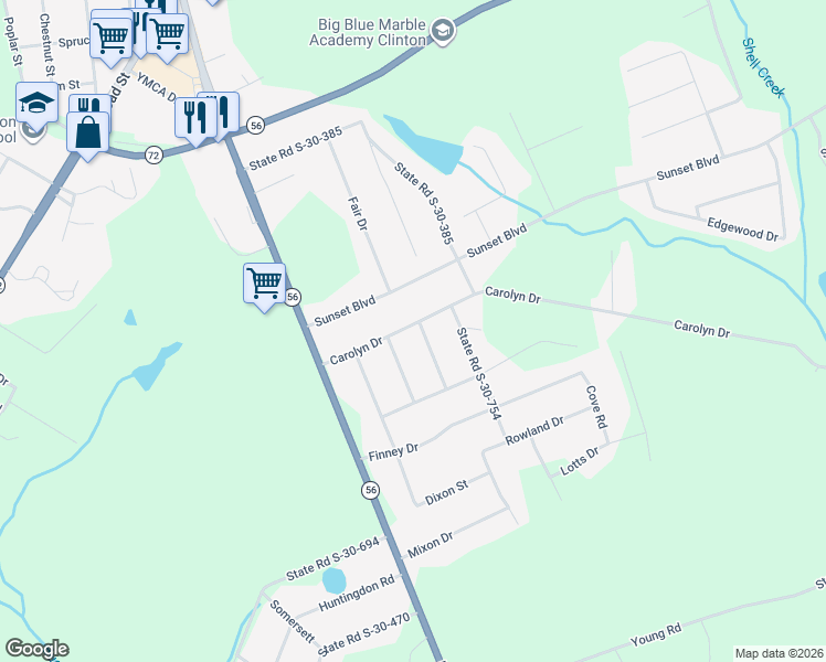 map of restaurants, bars, coffee shops, grocery stores, and more near 100 State Road S-30-747 in Clinton