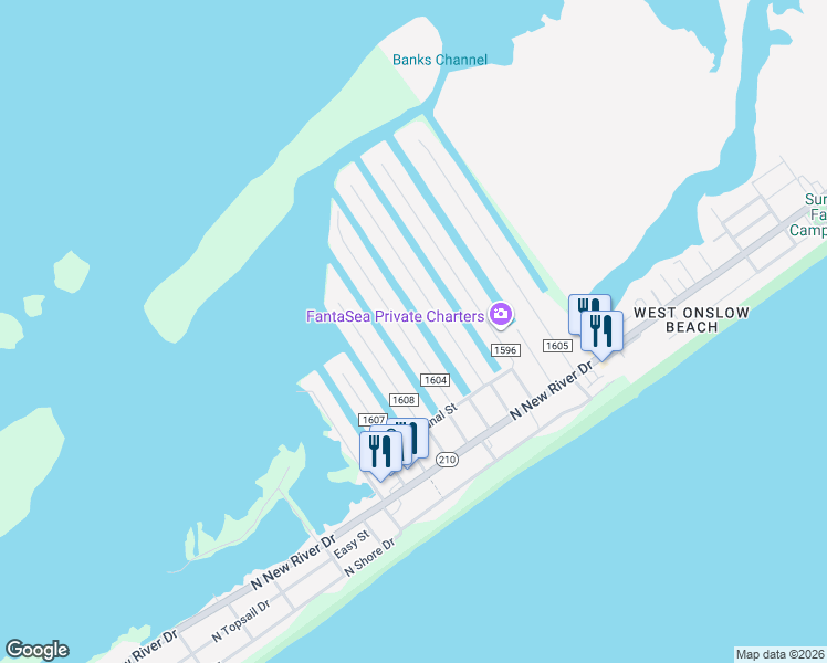 map of restaurants, bars, coffee shops, grocery stores, and more near 4050 4th Street in Surf City