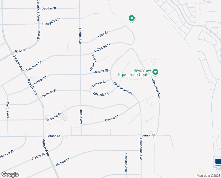 map of restaurants, bars, coffee shops, grocery stores, and more near 18700 Valencia Street in Hesperia