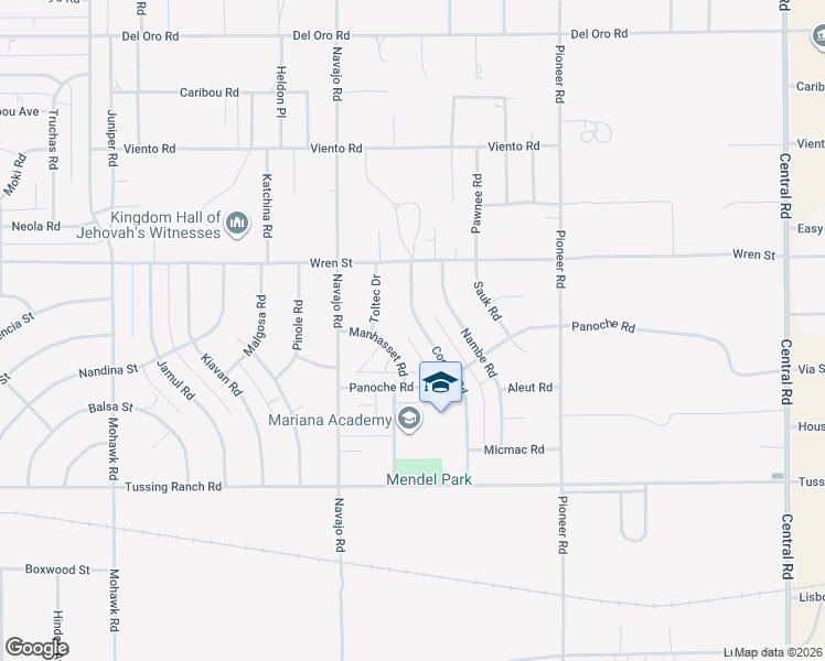 map of restaurants, bars, coffee shops, grocery stores, and more near 10784 Cochiti Road in Apple Valley