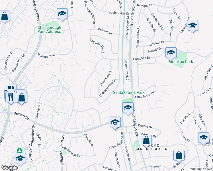 map of restaurants, bars, coffee shops, grocery stores, and more near 22977 Mulberry Glen Drive in Santa Clarita