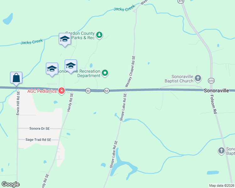 map of restaurants, bars, coffee shops, grocery stores, and more near 7577 Fairmount Highway Southeast in Calhoun