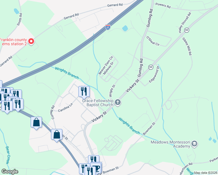 map of restaurants, bars, coffee shops, grocery stores, and more near 149 Wright Street in Lavonia