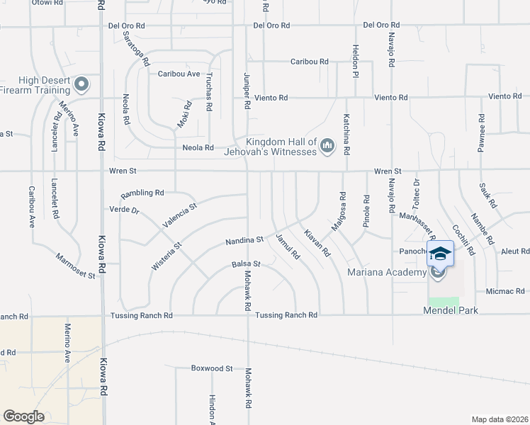 map of restaurants, bars, coffee shops, grocery stores, and more near 10790 Jamul Road in Apple Valley