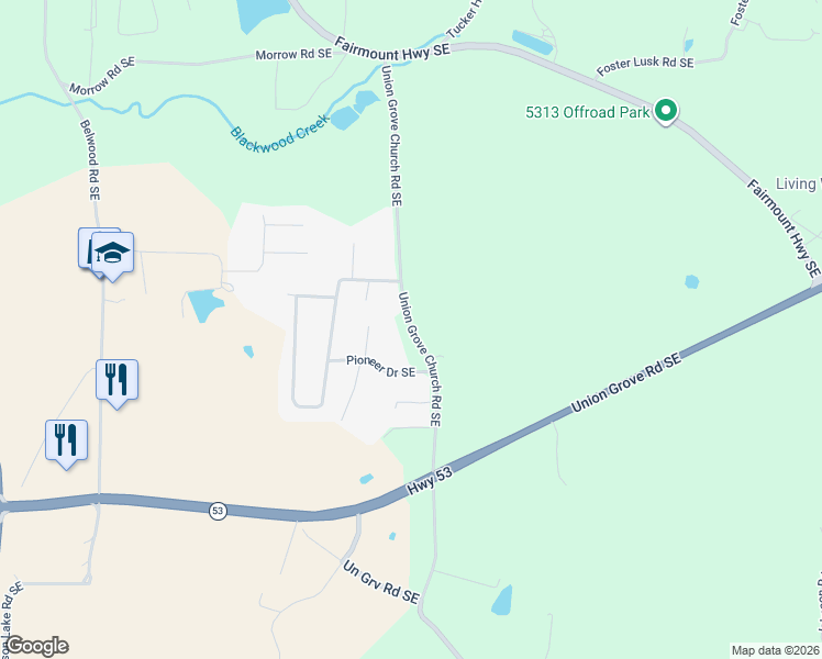 map of restaurants, bars, coffee shops, grocery stores, and more near 137 Dempsey Drive Southeast in Calhoun