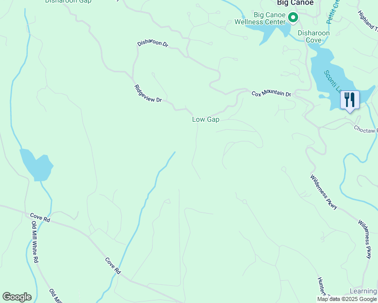 map of restaurants, bars, coffee shops, grocery stores, and more near Cox Mountain Lane in Pickens County