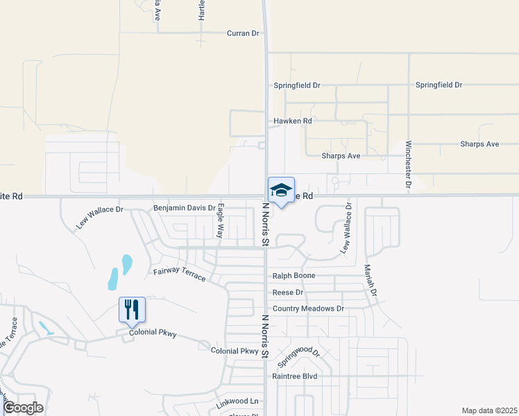 map of restaurants, bars, coffee shops, grocery stores, and more near 3836 Benjamin Davis Drive in Clovis
