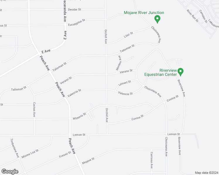 map of restaurants, bars, coffee shops, grocery stores, and more near 18520 Valencia Street in Hesperia