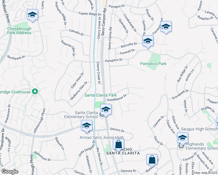 map of restaurants, bars, coffee shops, grocery stores, and more near 27325 Santa Clarita Road in Santa Clarita