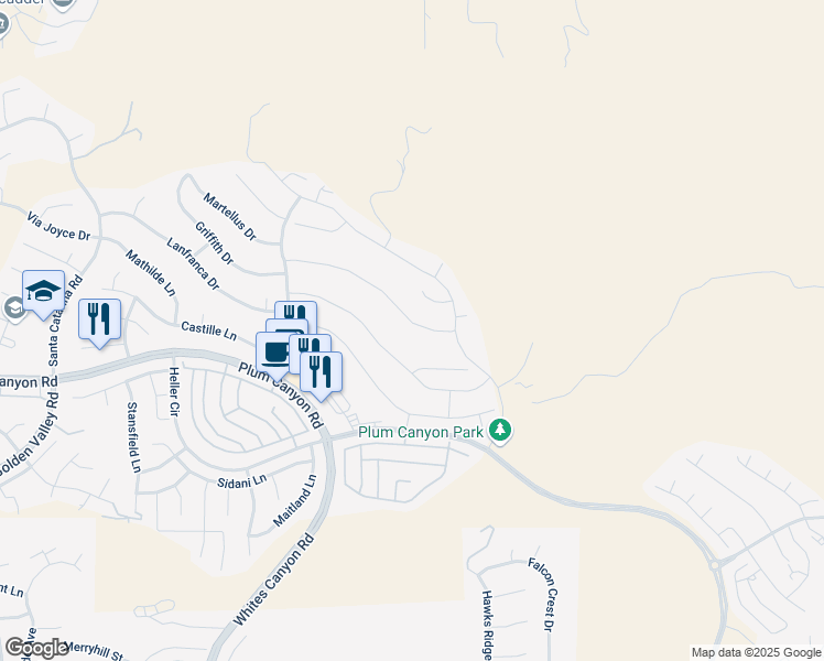 map of restaurants, bars, coffee shops, grocery stores, and more near 19104 Graham Lane in Santa Clarita