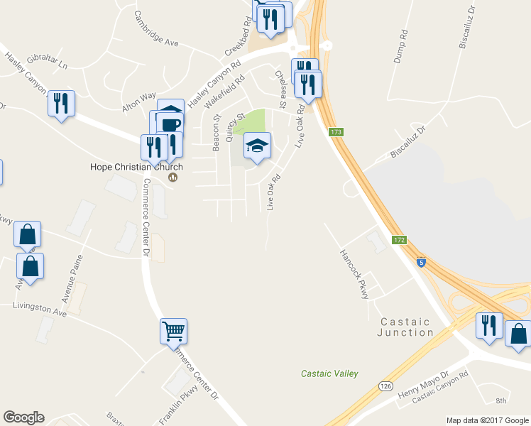 map of restaurants, bars, coffee shops, grocery stores, and more near 29102 Diablo Place in Castaic