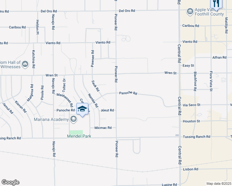 map of restaurants, bars, coffee shops, grocery stores, and more near Panoche Road in Apple Valley