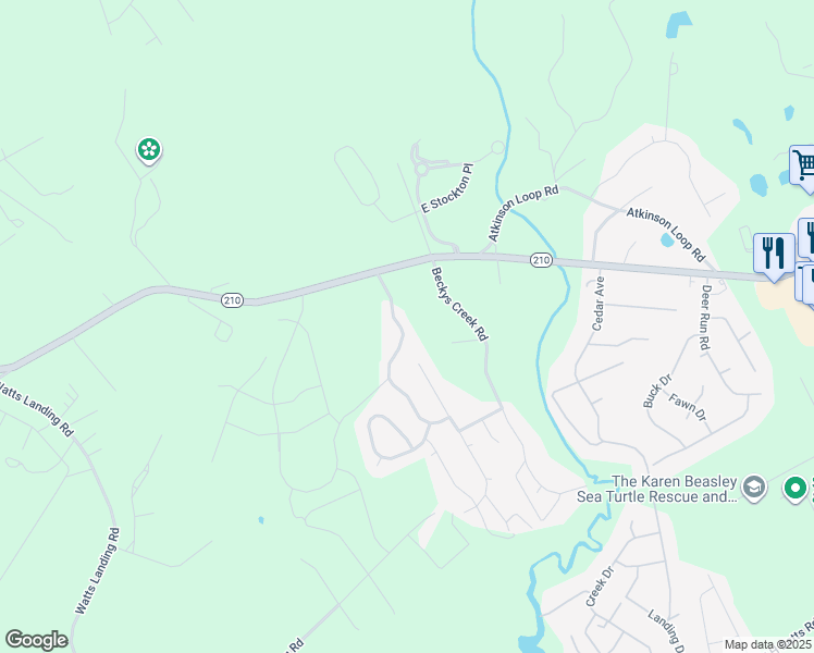 map of restaurants, bars, coffee shops, grocery stores, and more near 110 Saltwater Landing Drive in Hampstead