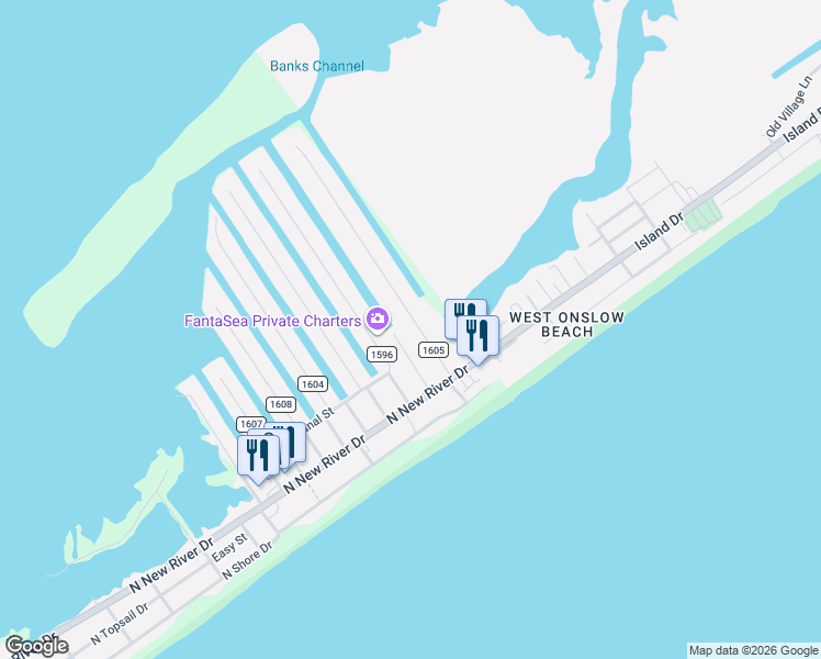 map of restaurants, bars, coffee shops, grocery stores, and more near 8026 8th Street in Surf City