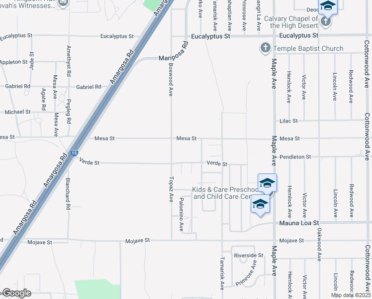 map of restaurants, bars, coffee shops, grocery stores, and more near Mesa Street in Hesperia