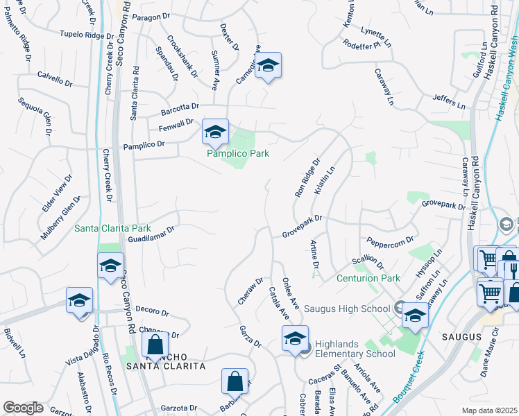 map of restaurants, bars, coffee shops, grocery stores, and more near 27533 Catala Avenue in Santa Clarita