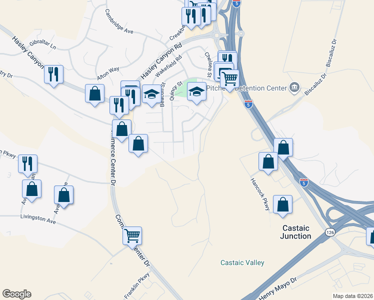 map of restaurants, bars, coffee shops, grocery stores, and more near 29102 Rangewood Road in Castaic