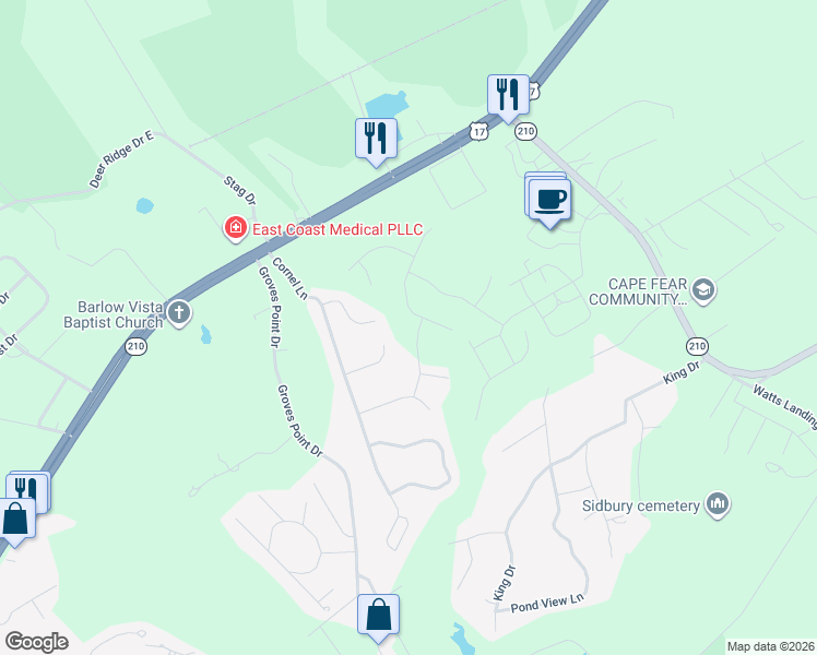 map of restaurants, bars, coffee shops, grocery stores, and more near 112 Osier Dr in Hampstead