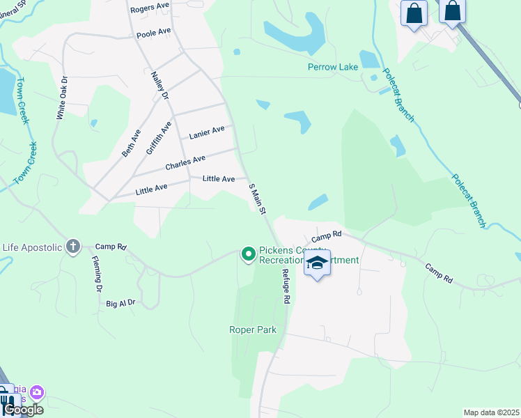 map of restaurants, bars, coffee shops, grocery stores, and more near 1494 South Main Street in Jasper