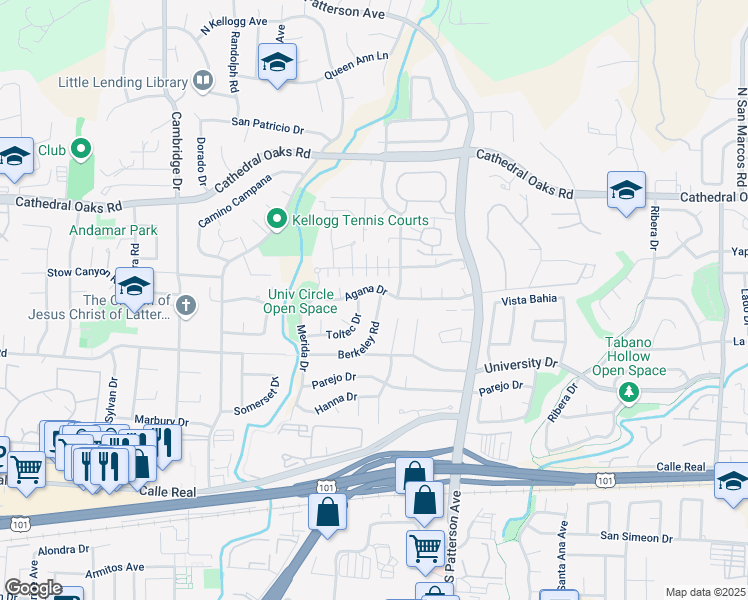 map of restaurants, bars, coffee shops, grocery stores, and more near 5316 Berkeley Road in Santa Barbara