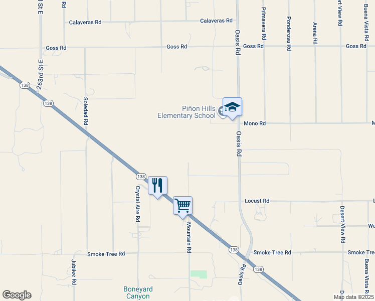 map of restaurants, bars, coffee shops, grocery stores, and more near Mountain Road in Pinon Hills