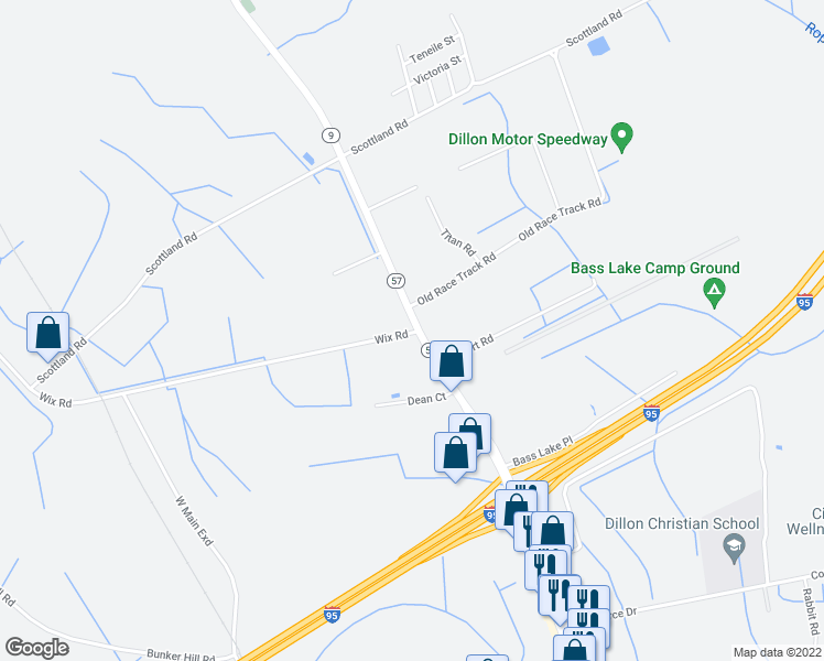 map of restaurants, bars, coffee shops, grocery stores, and more near 1469 South Carolina 9 in Dillon