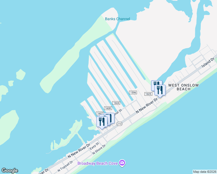 map of restaurants, bars, coffee shops, grocery stores, and more near 4050 4th Street in Surf City