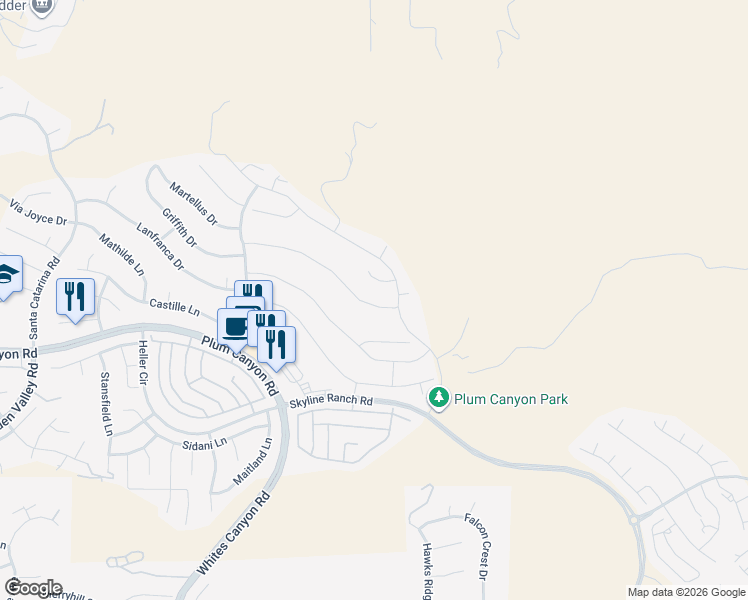 map of restaurants, bars, coffee shops, grocery stores, and more near 19033 Graham Lane in Santa Clarita