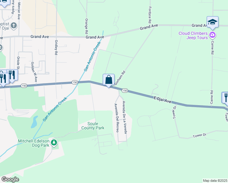 map of restaurants, bars, coffee shops, grocery stores, and more near 1994 East Ojai Avenue in Ojai