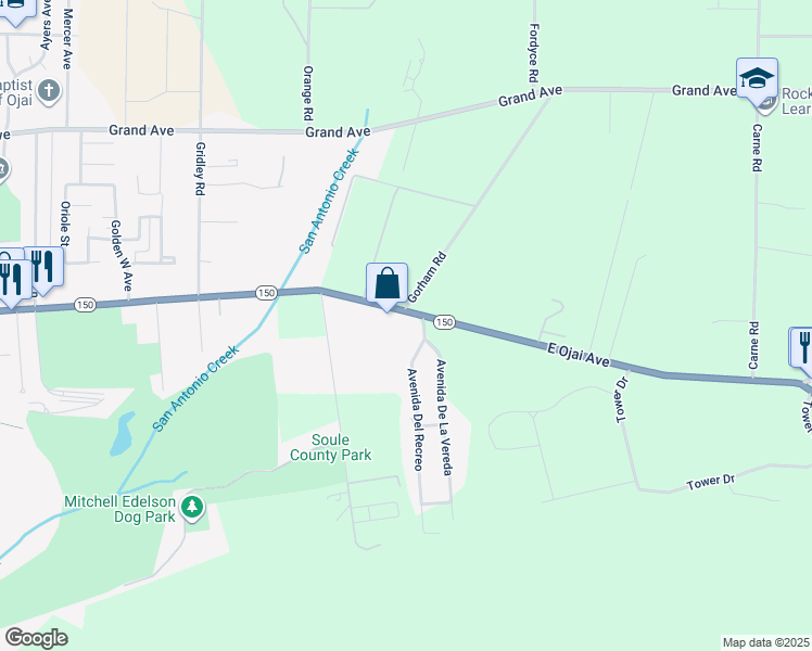 map of restaurants, bars, coffee shops, grocery stores, and more near 1994 East Ojai Avenue in Ojai