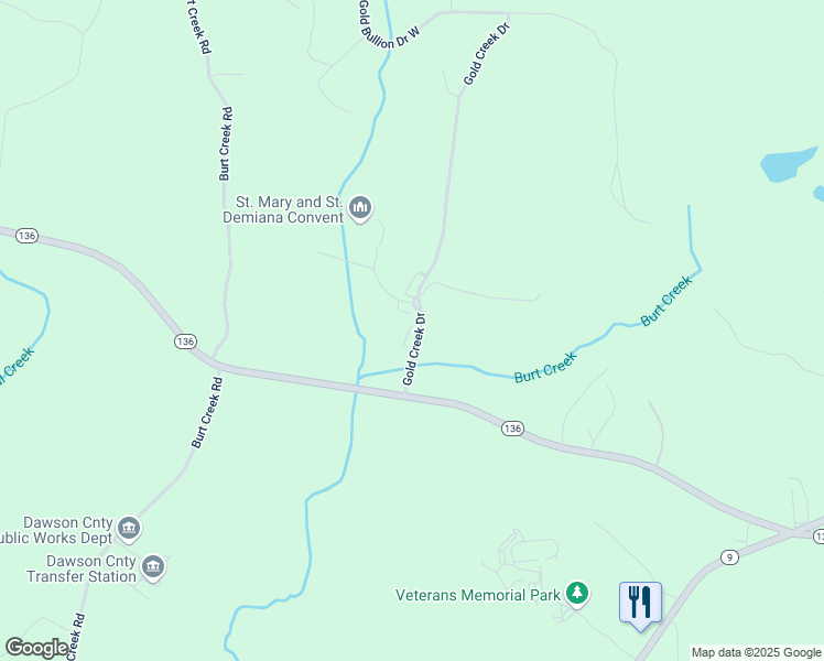 map of restaurants, bars, coffee shops, grocery stores, and more near 62 Gold Dust Drive in Dawsonville