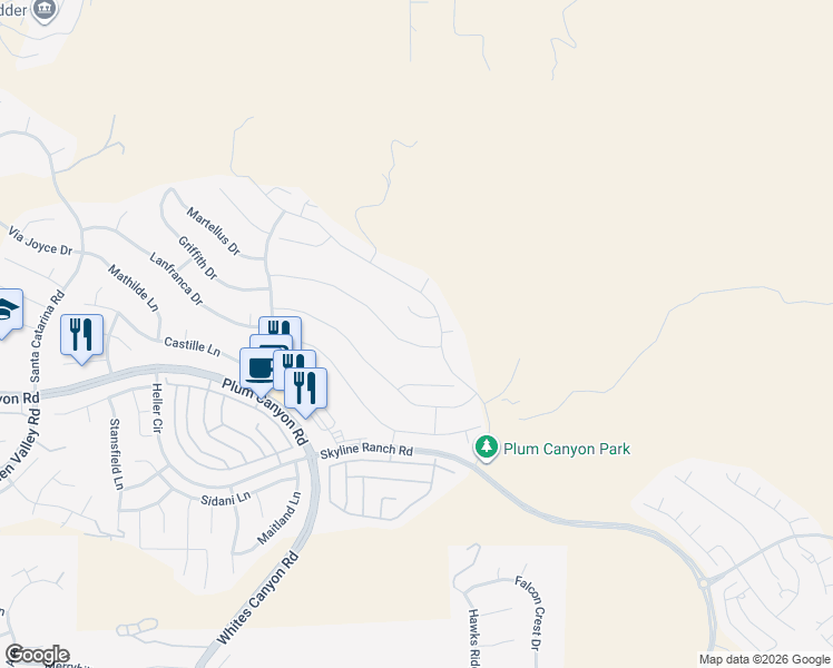 map of restaurants, bars, coffee shops, grocery stores, and more near 19033 Graham Lane in Santa Clarita