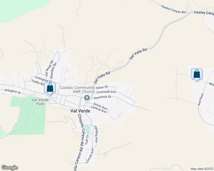 map of restaurants, bars, coffee shops, grocery stores, and more near Silver Street in Val Verde