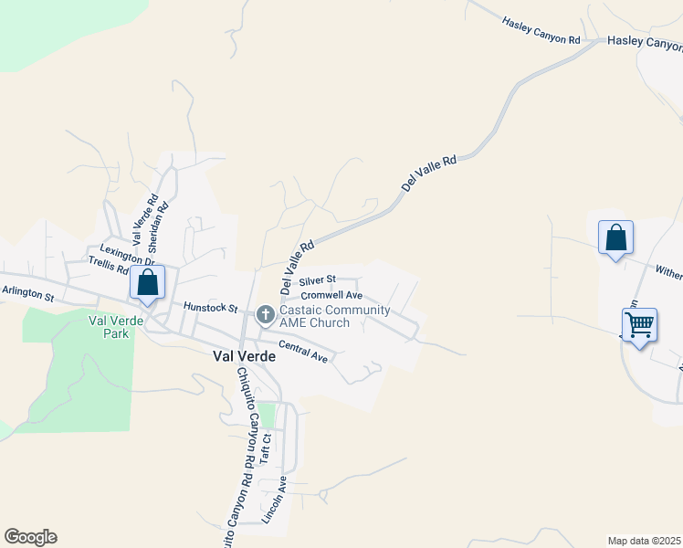 map of restaurants, bars, coffee shops, grocery stores, and more near 29673 Silver Street in Val Verde