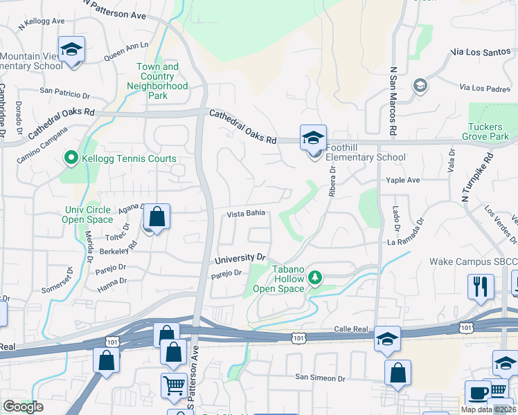 map of restaurants, bars, coffee shops, grocery stores, and more near 5173 Calle Asilo in Santa Barbara