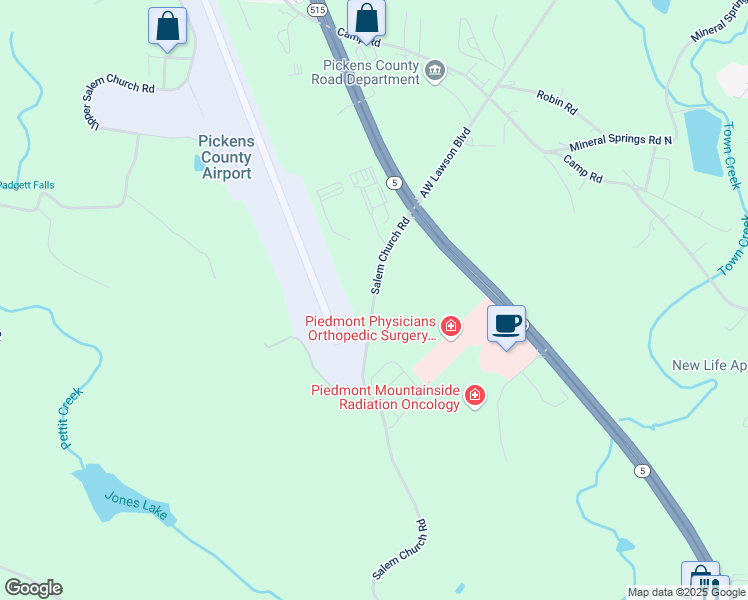 map of restaurants, bars, coffee shops, grocery stores, and more near 1 Salem Church Road in Jasper