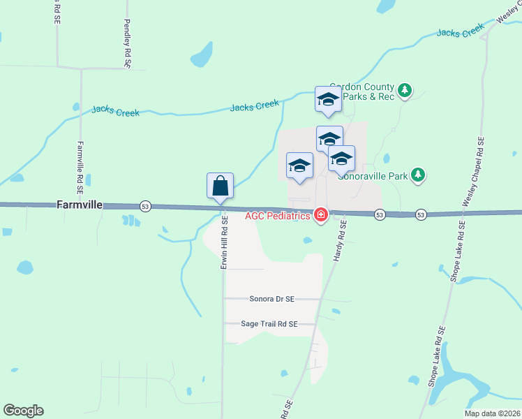 map of restaurants, bars, coffee shops, grocery stores, and more near 7398 Fairmount Highway Southeast in Calhoun