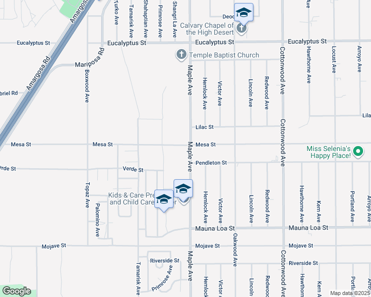 map of restaurants, bars, coffee shops, grocery stores, and more near 10880 Maple Avenue in Hesperia