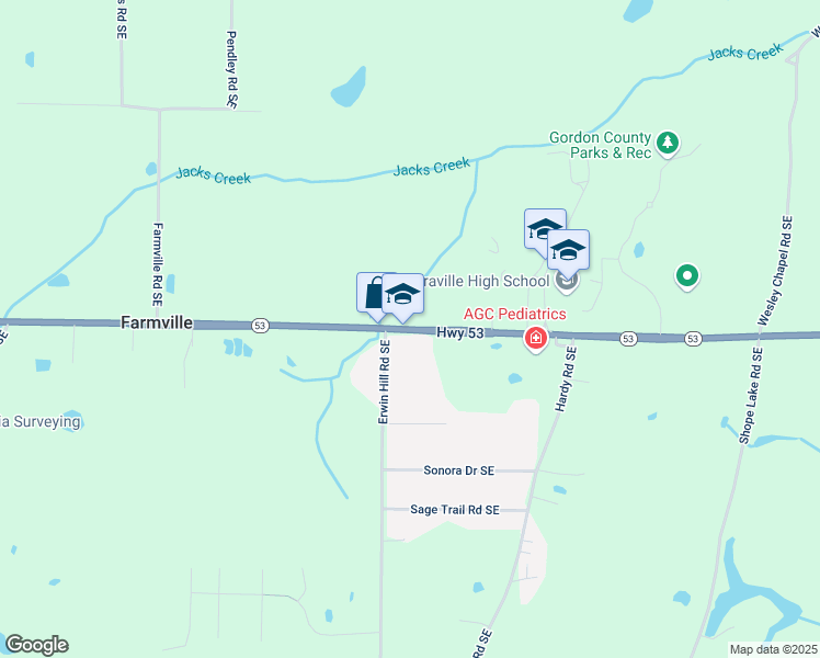 map of restaurants, bars, coffee shops, grocery stores, and more near 7340 Fairmount Highway Southeast in Calhoun