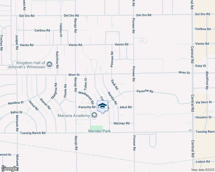 map of restaurants, bars, coffee shops, grocery stores, and more near 10867 Nambe Road in Apple Valley