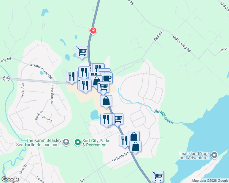 map of restaurants, bars, coffee shops, grocery stores, and more near 300 Gateway Condos Drive in Surf City