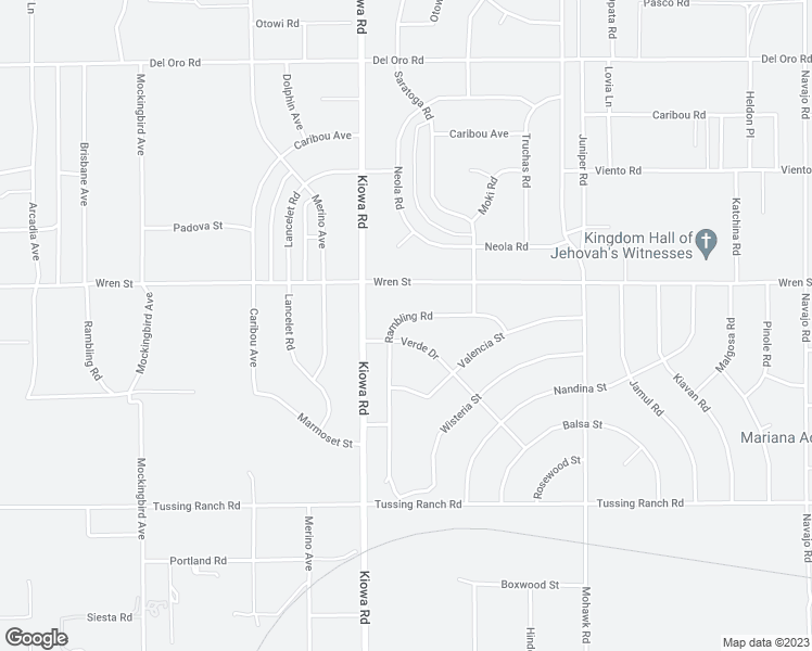 map of restaurants, bars, coffee shops, grocery stores, and more near 20981 Rambling Road in Apple Valley