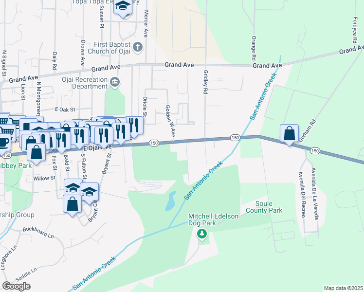map of restaurants, bars, coffee shops, grocery stores, and more near in Ojai