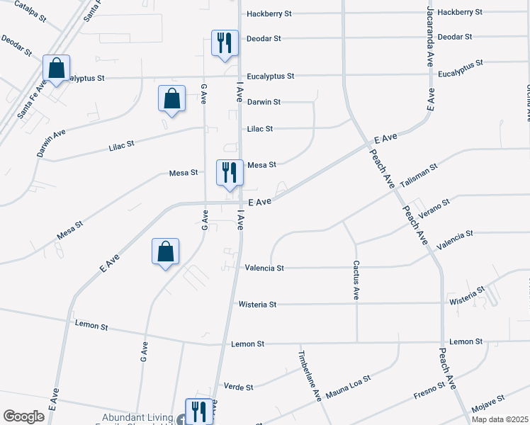 map of restaurants, bars, coffee shops, grocery stores, and more near 10903 E Avenue in Hesperia