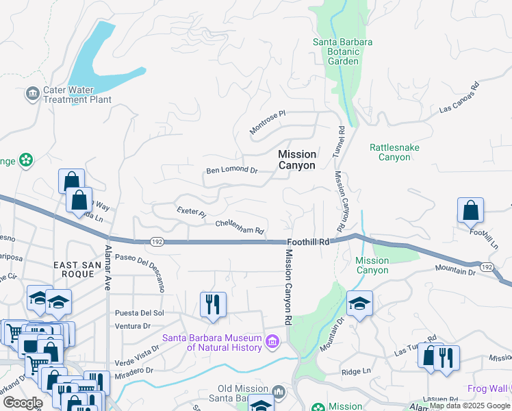 map of restaurants, bars, coffee shops, grocery stores, and more near 2700 Exeter Place in Santa Barbara